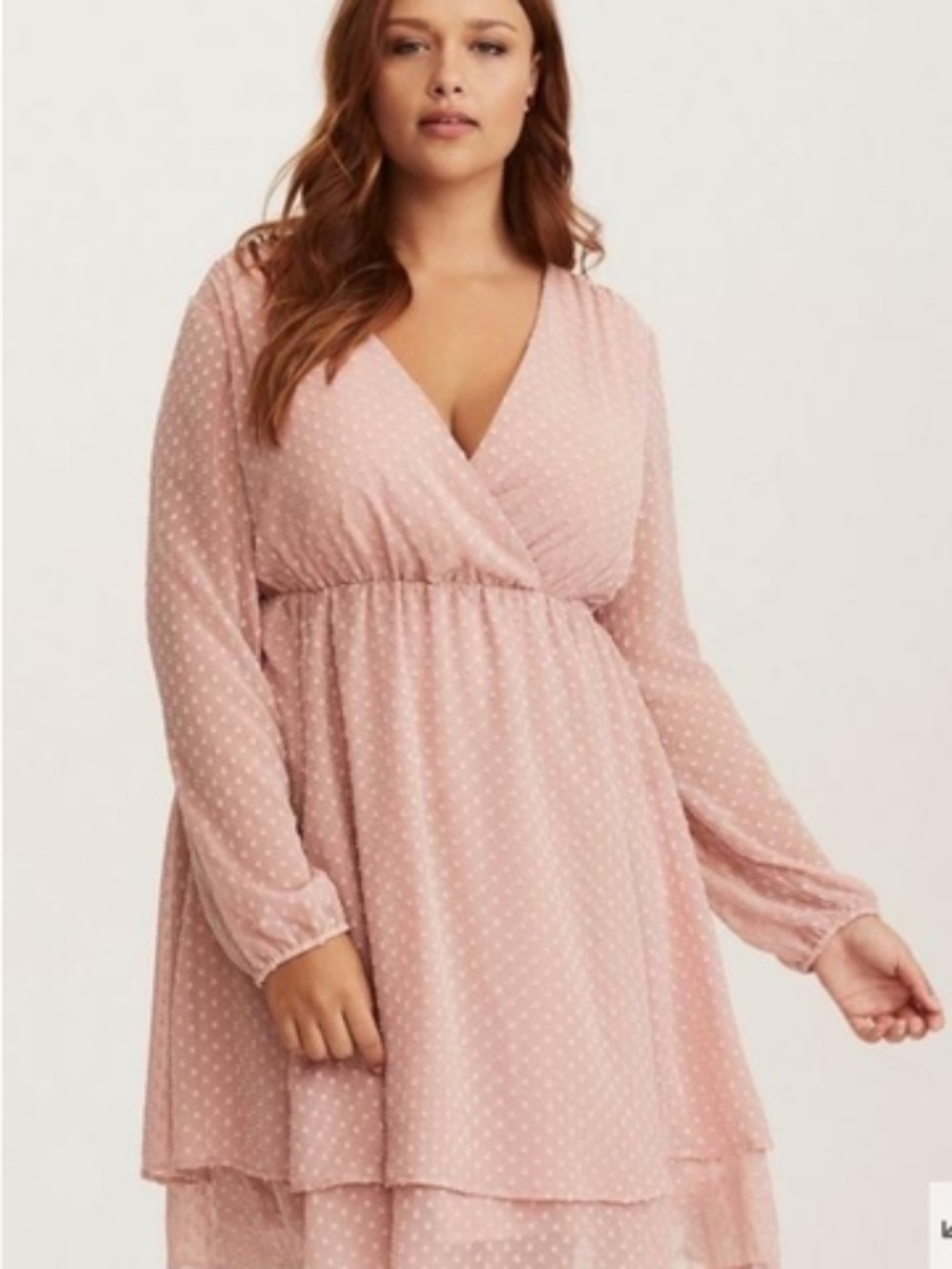 torrid Blush Pink Dotted Wrap Dress long sleeve